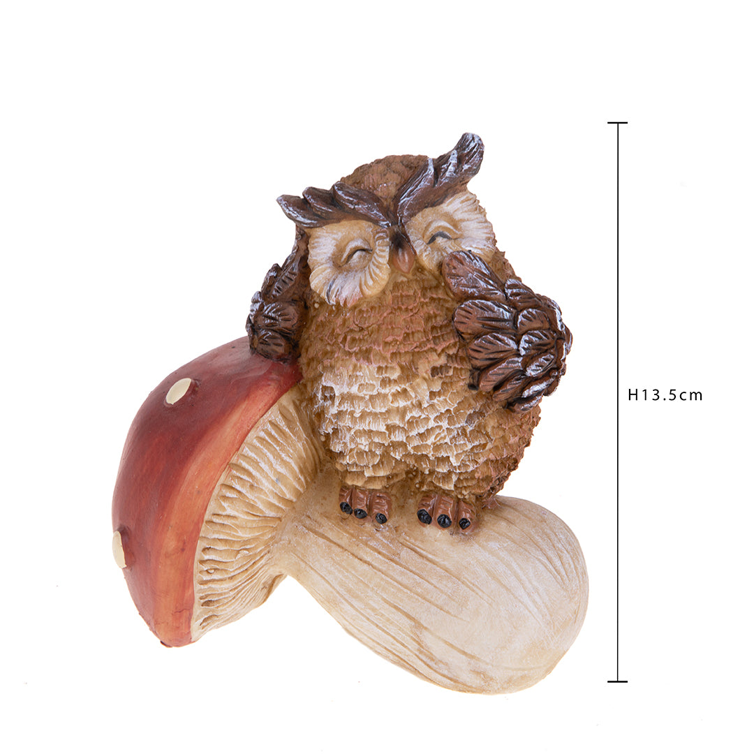 2 Pezzi • Gufo su Fungo • 13,5 cm