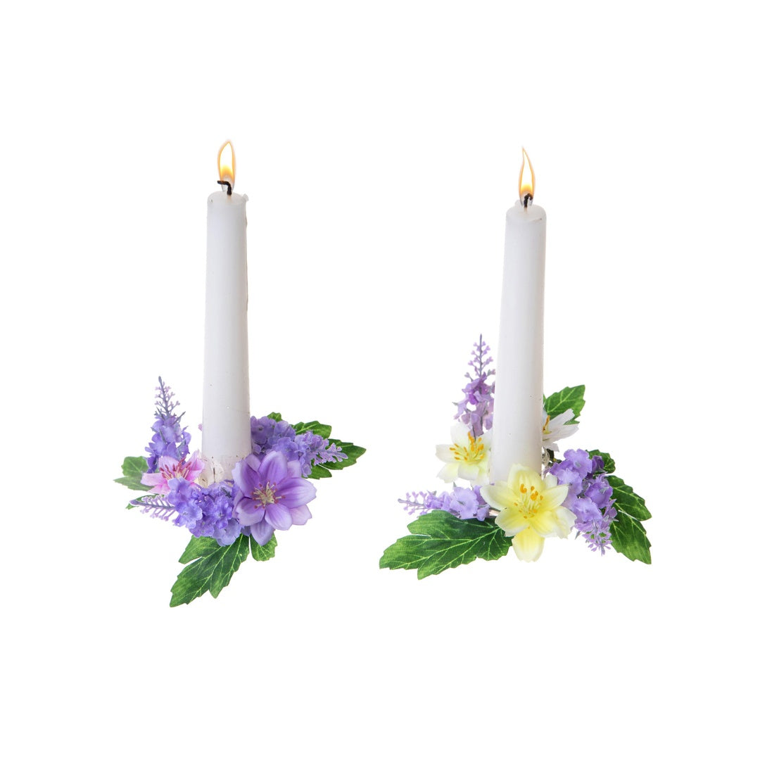 6 Pezzi • Giro candela con lavanda e dalie • 8 cm