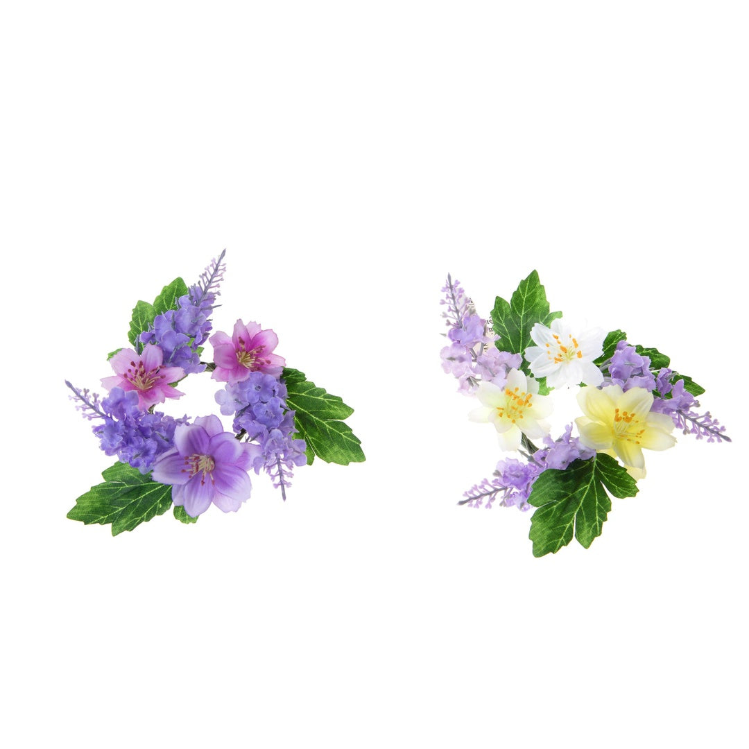 6 Pezzi • Giro candela con lavanda e dalie • 8 cm