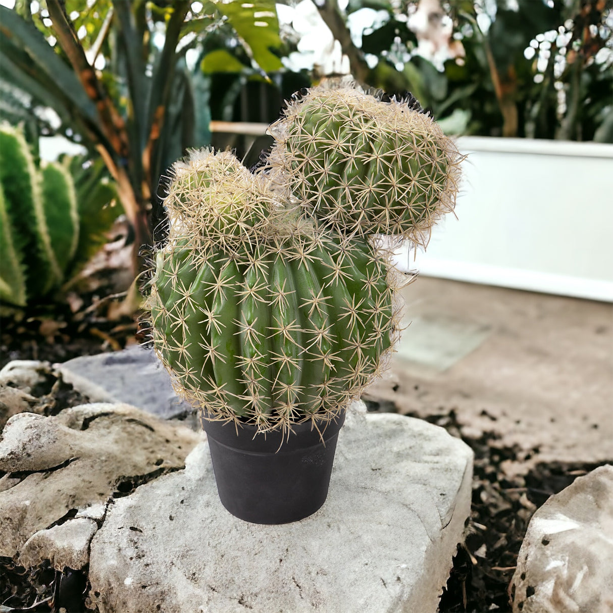 Verde artificiale Echinocactus per 3 rami • 43 cm