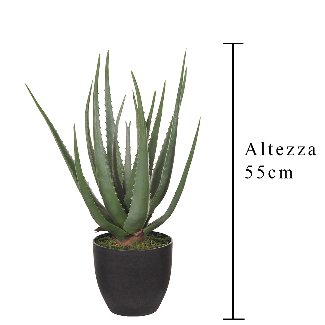 Aloe artificiale con vaso 17 foglie • 55 cm