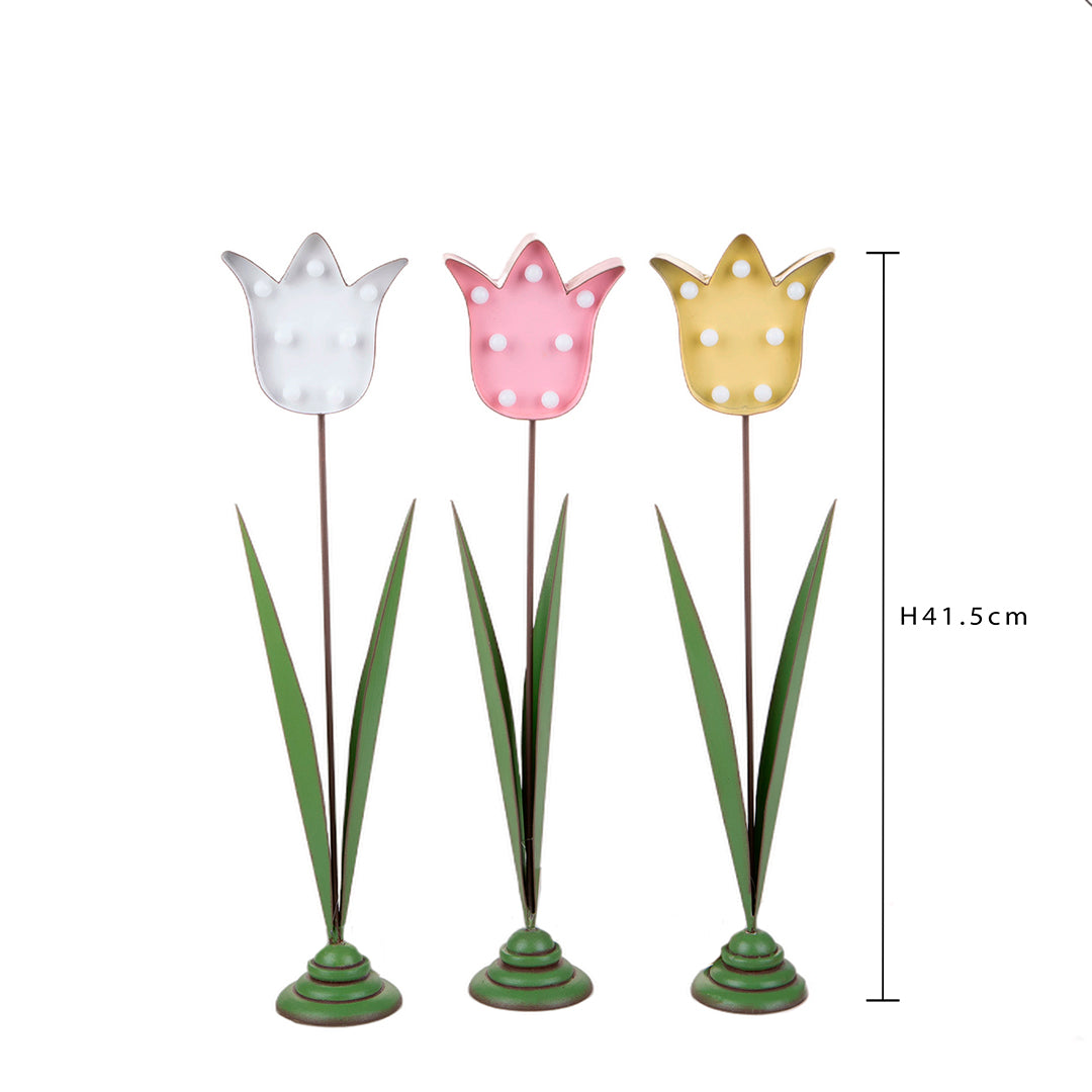 3 Pezzi • Tulipano Metallo con Led • 41 cm