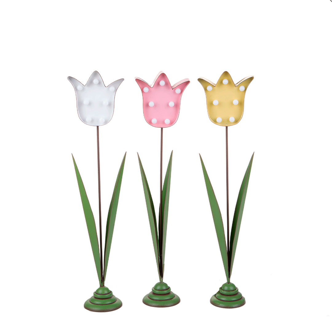 3 Pezzi • Tulipano Metallo con Led • 41 cm
