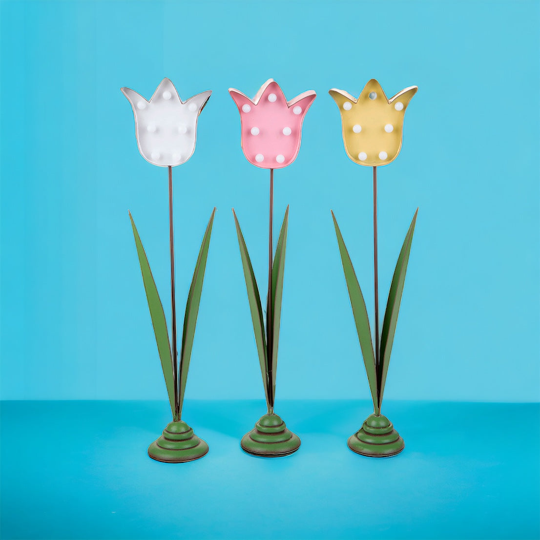 3 Pezzi • Tulipano Metallo con Led • 41 cm