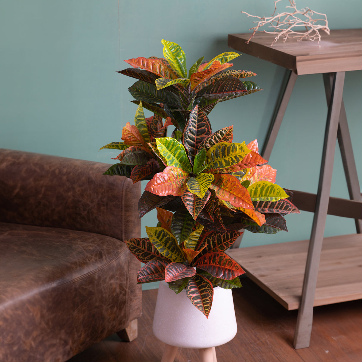 Verde artificiale Croton vaso 136 foglie • 100 cm