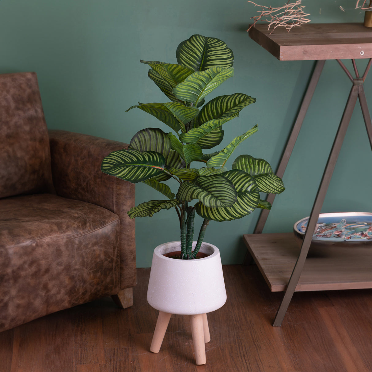 Verde artificiale Calathea in vaso con 22 foglie • 85 cm