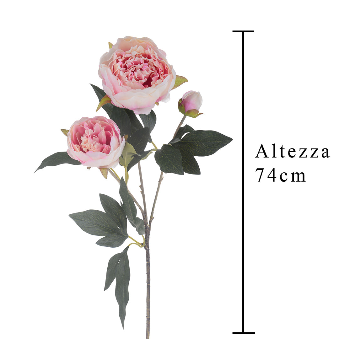 2 Pezzi • Fiore di Peonia artificiale con 3 fiori • 74 cm