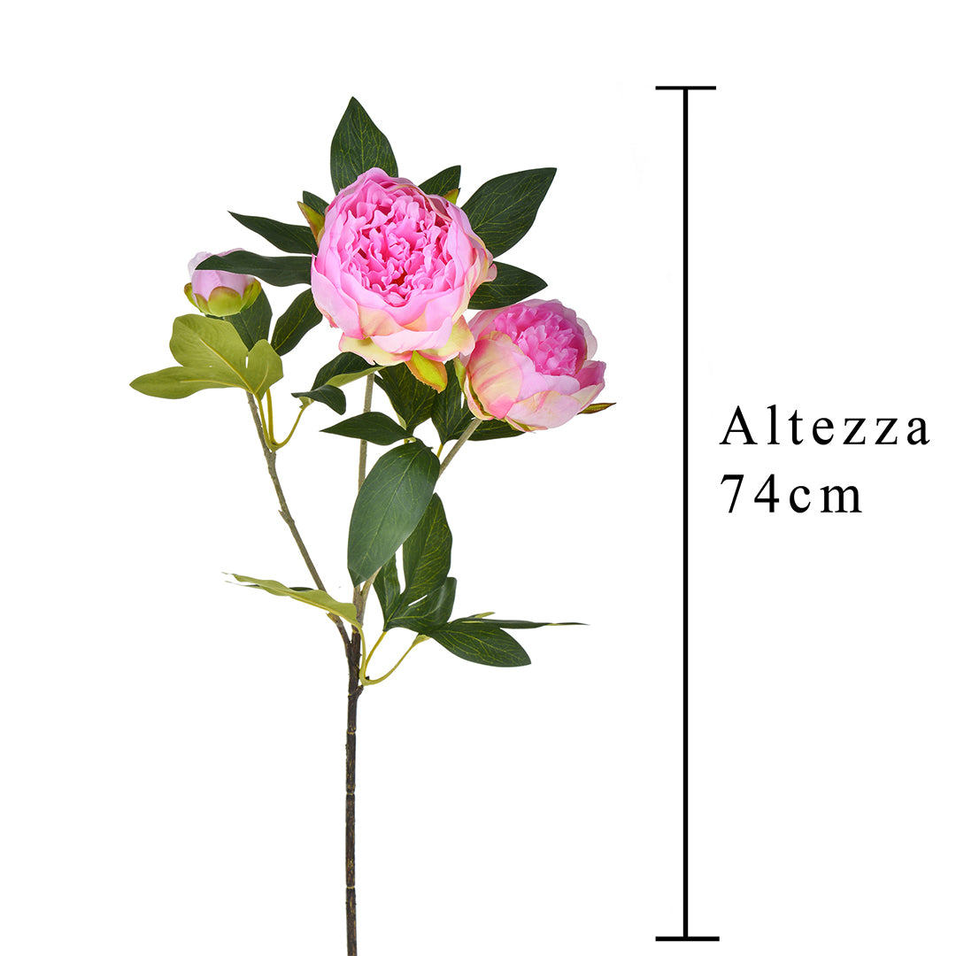 2 Pezzi • Fiore di Peonia artificiale con 3 fiori • 74 cm