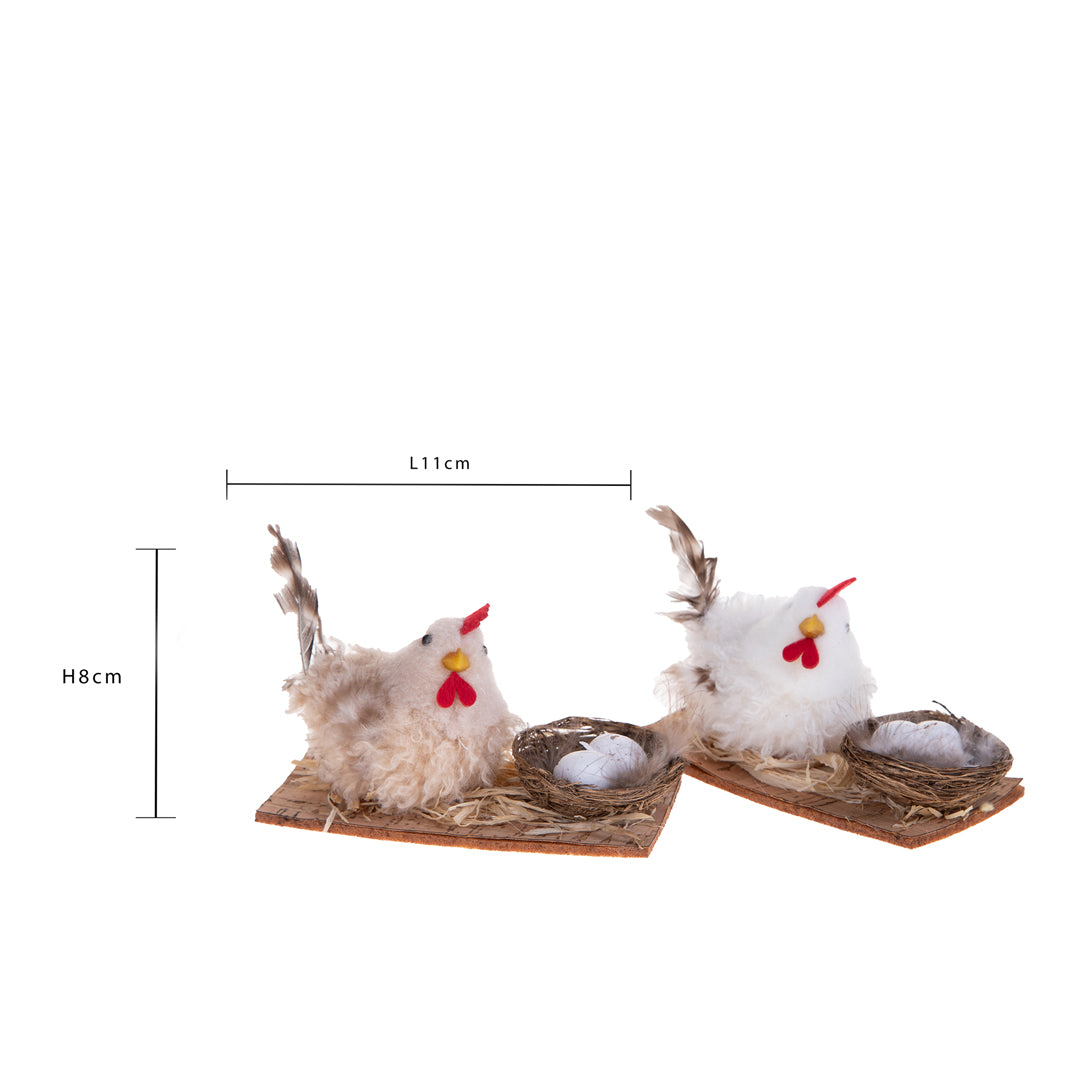 Set 2 galline su base con uova • 8 cm