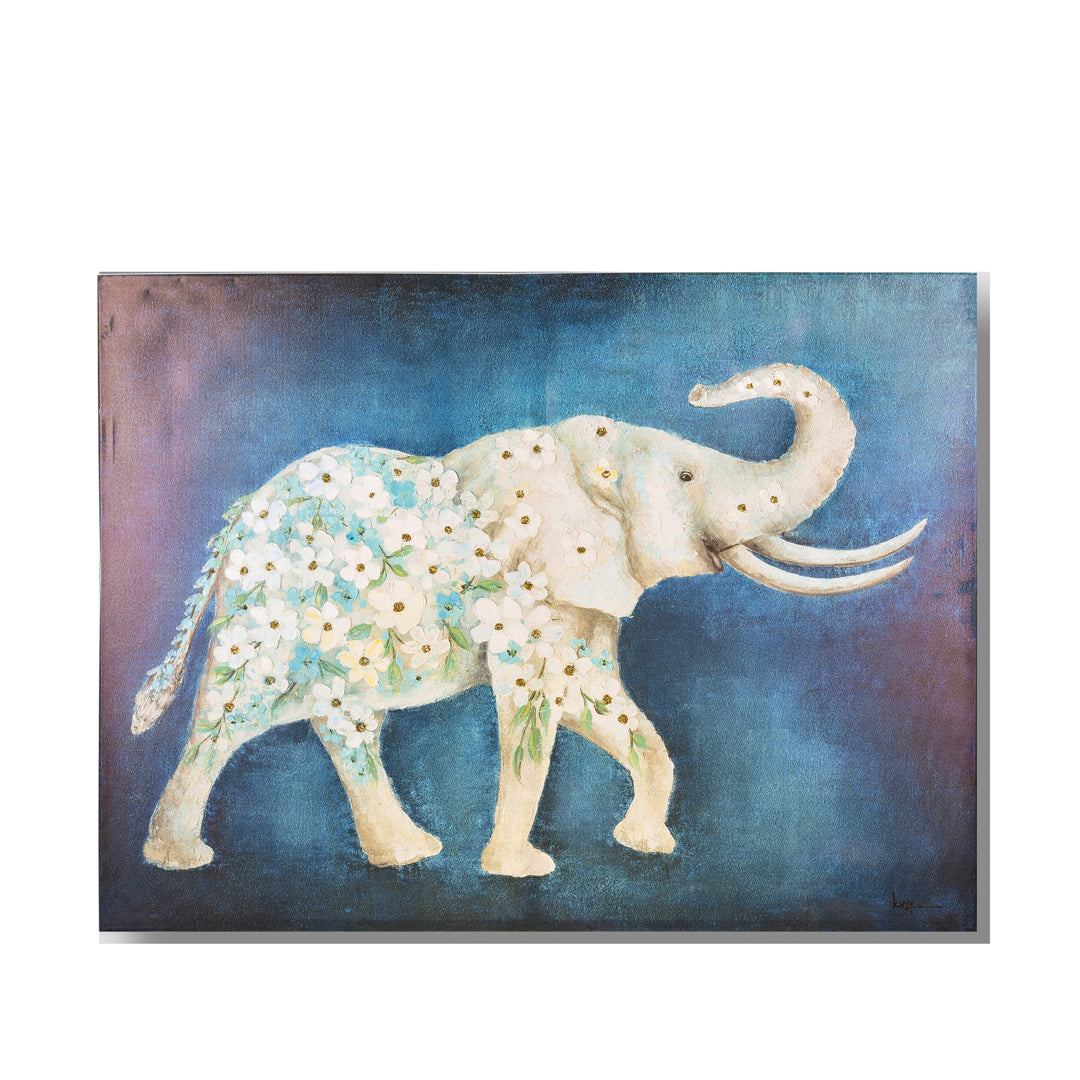 Quadro con elefante e fiori • 120 cm