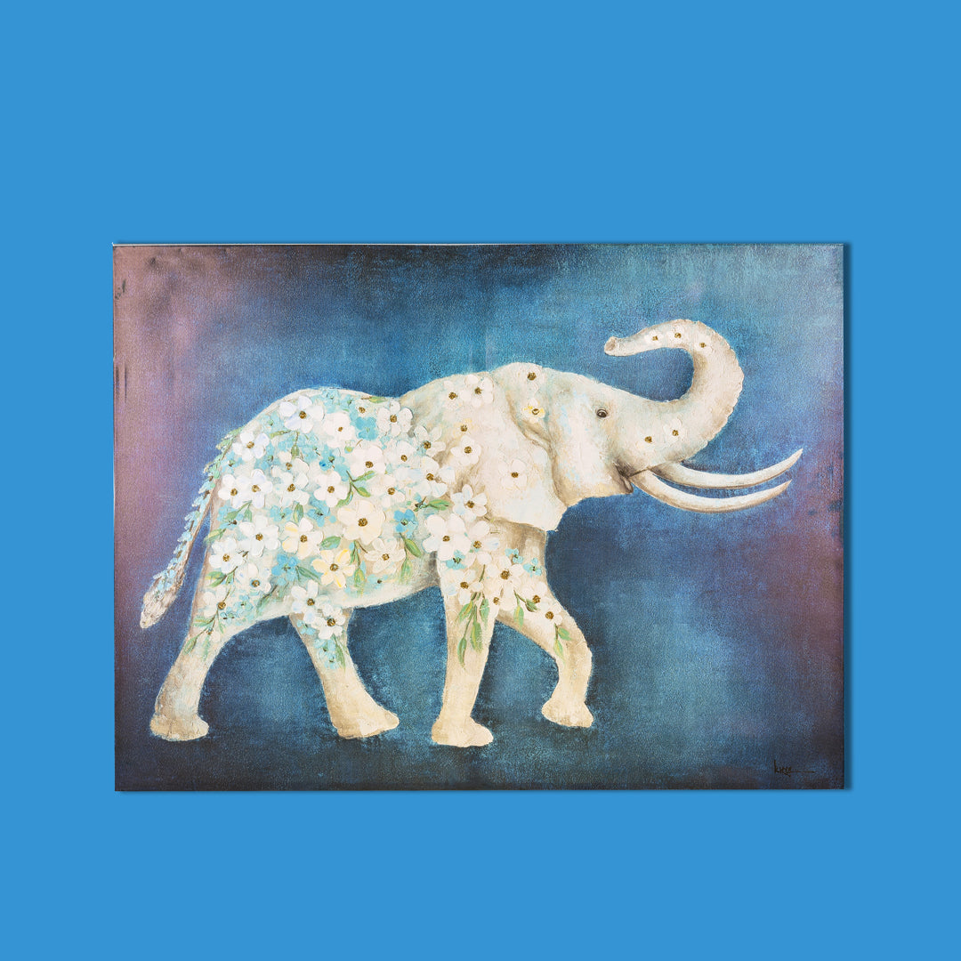 Quadro con elefante e fiori • 120 cm