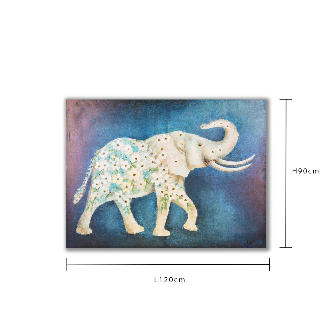 Quadro con elefante e fiori • 120 cm