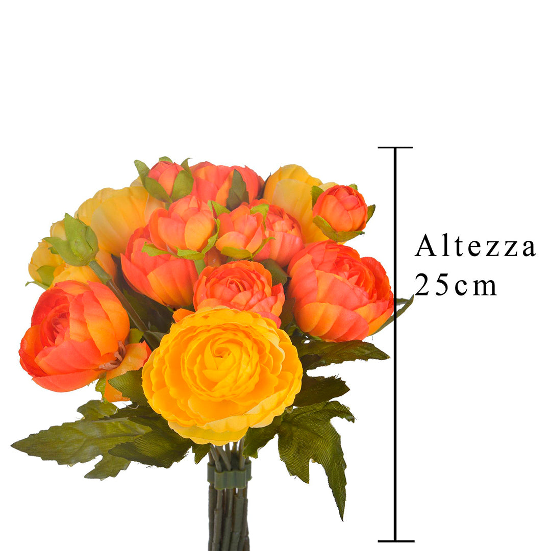 2 Pezzi • Bouquet ranuncoli artificiali con 12 fiori • 25 cm