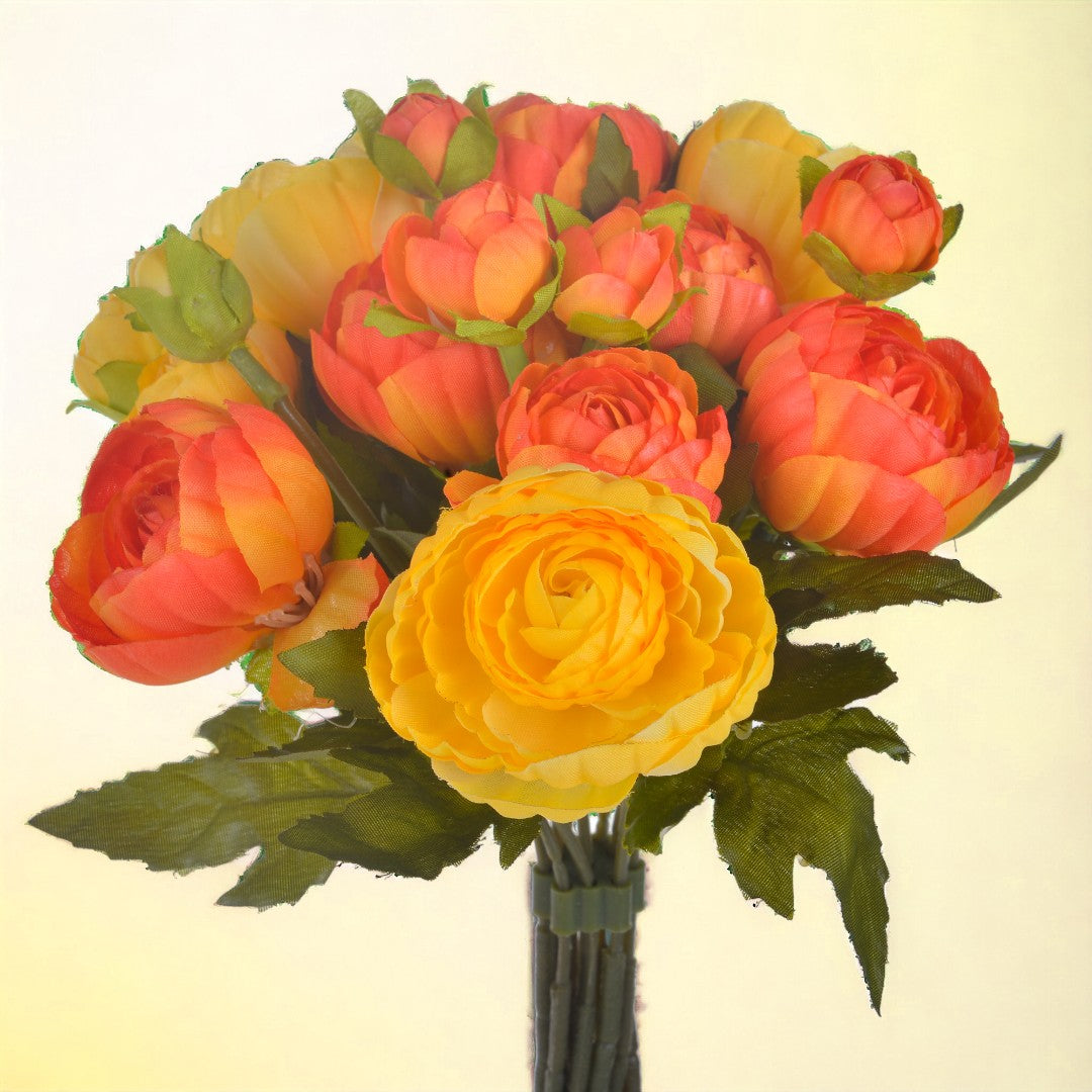 2 Pezzi • Bouquet ranuncoli artificiali con 12 fiori • 25 cm
