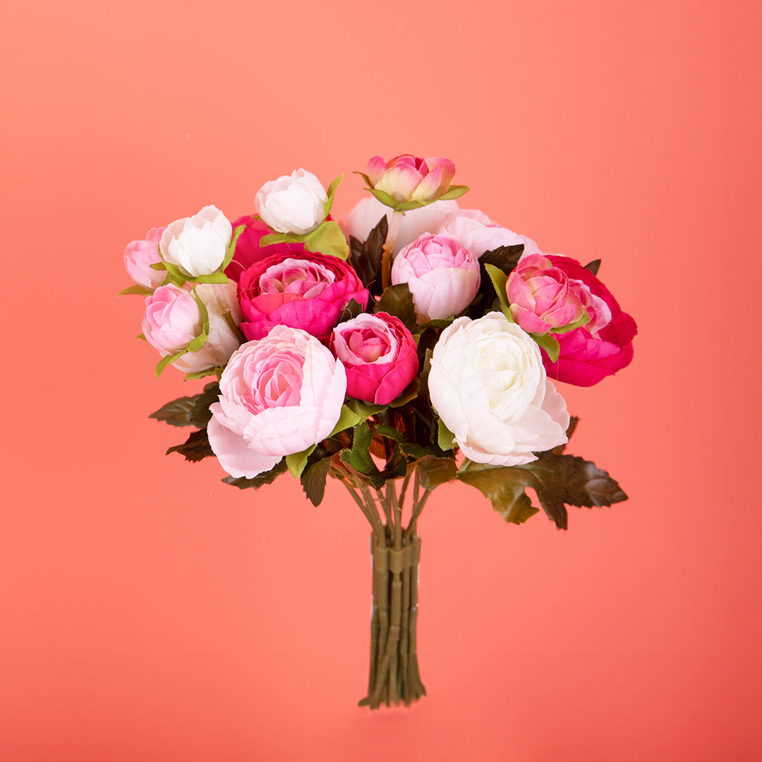2 Pezzi • Bouquet ranuncoli artificiali con 12 fiori • 25 cm