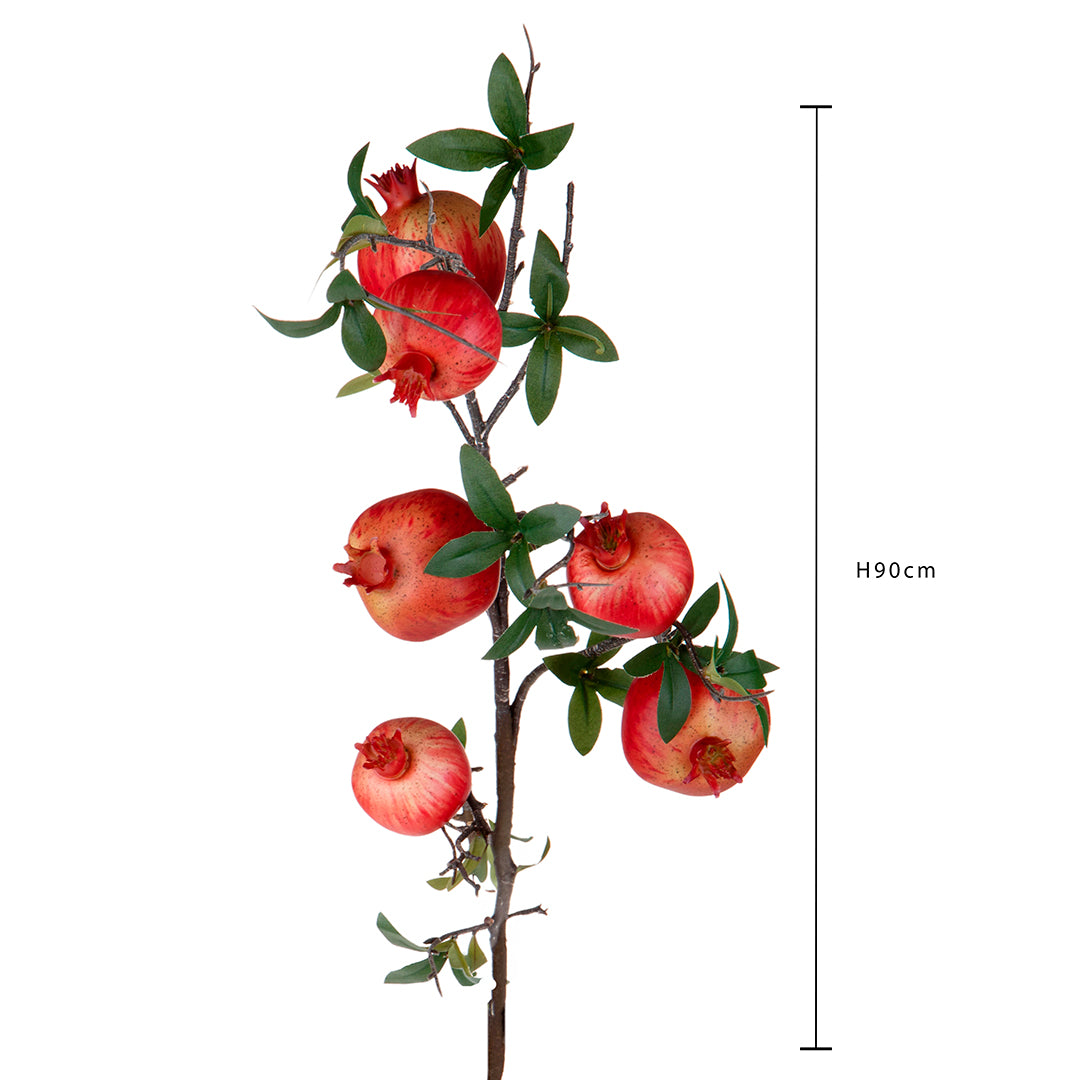 2 Pezzi • Ramo con Melograno artificiale per 6 frutti • 90 cm