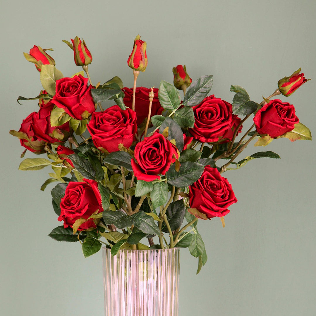 2 Pezzi • Rose artificiali real touch a 3 diramazioni • 80 cm