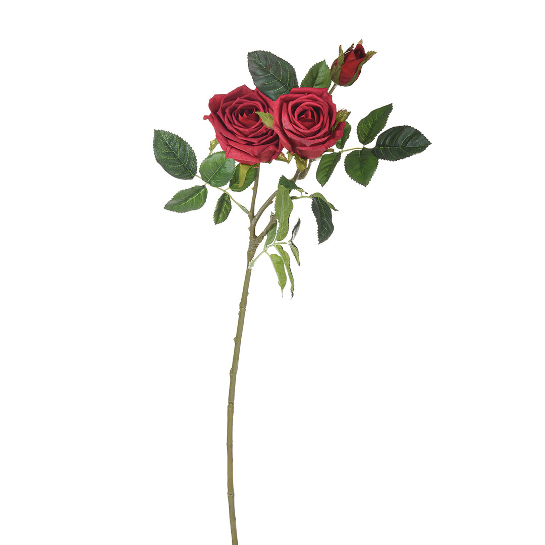 2 Pezzi • Rose artificiali real touch a 3 diramazioni • 80 cm