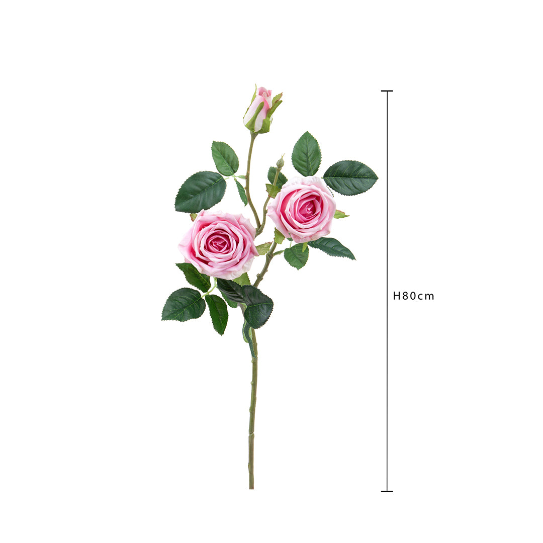 2 Pezzi • Rose artificiali real touch a 3 diramazioni • 80 cm