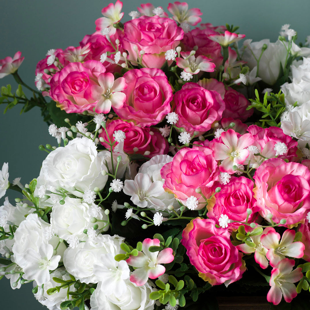 Bouquet artificiale per 13 fiori rose e gypsophila • 33 cm