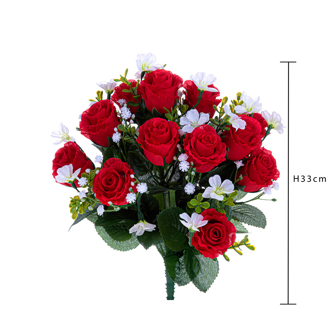 Bouquet artificiale per 13 fiori rose e gypsophila • 33 cm