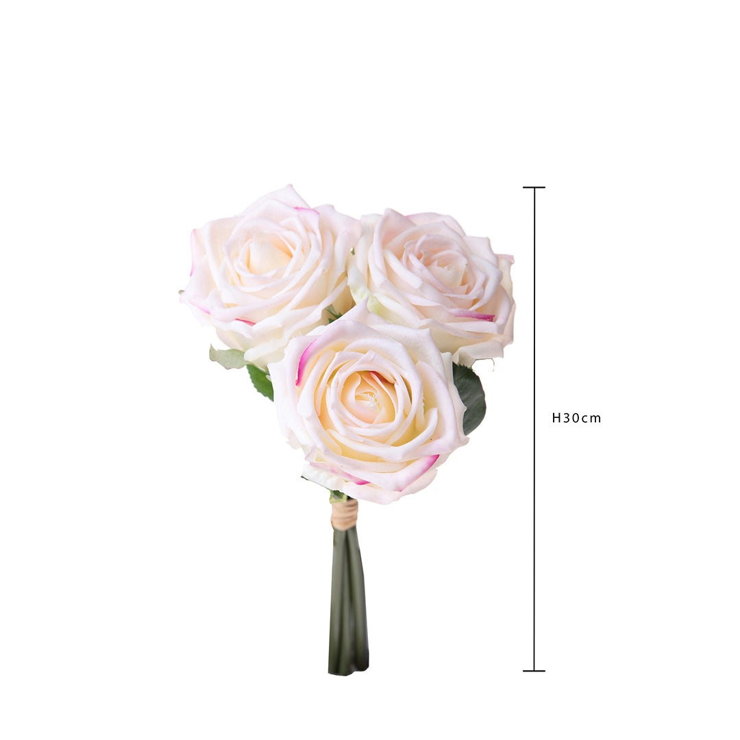 2 Pezzi • Bouquet rose artificiali 3 fiori real touch • 30 cm