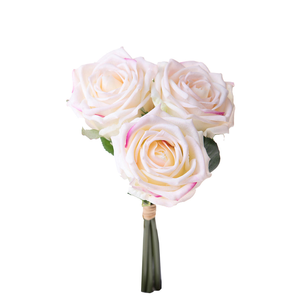 2 Pezzi • Bouquet rose artificiali 3 fiori real touch • 30 cm