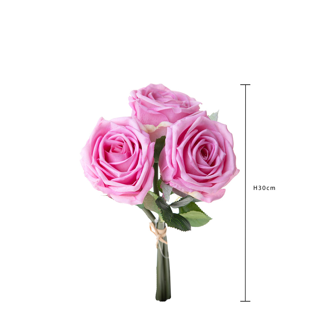 2 Pezzi • Bouquet rose artificiali 3 fiori real touch • 30 cm