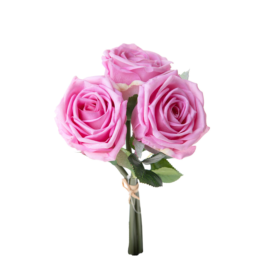 2 Pezzi • Bouquet rose artificiali 3 fiori real touch • 30 cm