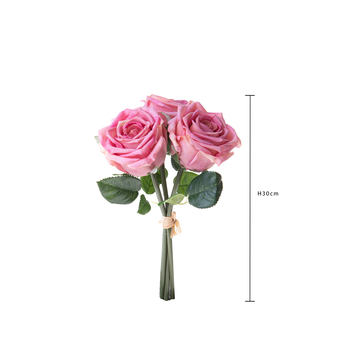 2 Pezzi • Bouquet rose artificiali 3 fiori real touch • 30 cm