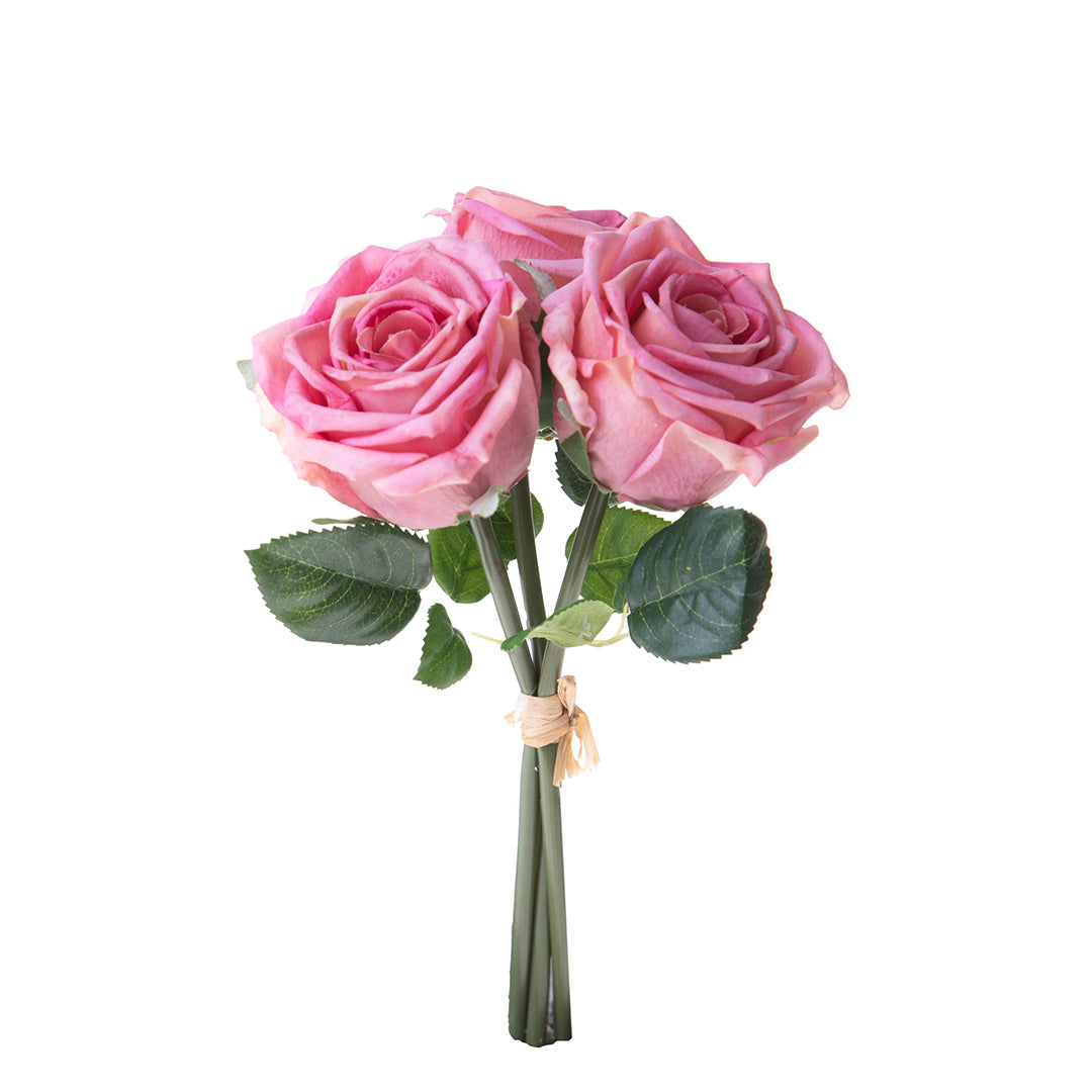 2 Pezzi • Bouquet rose artificiali 3 fiori real touch • 30 cm