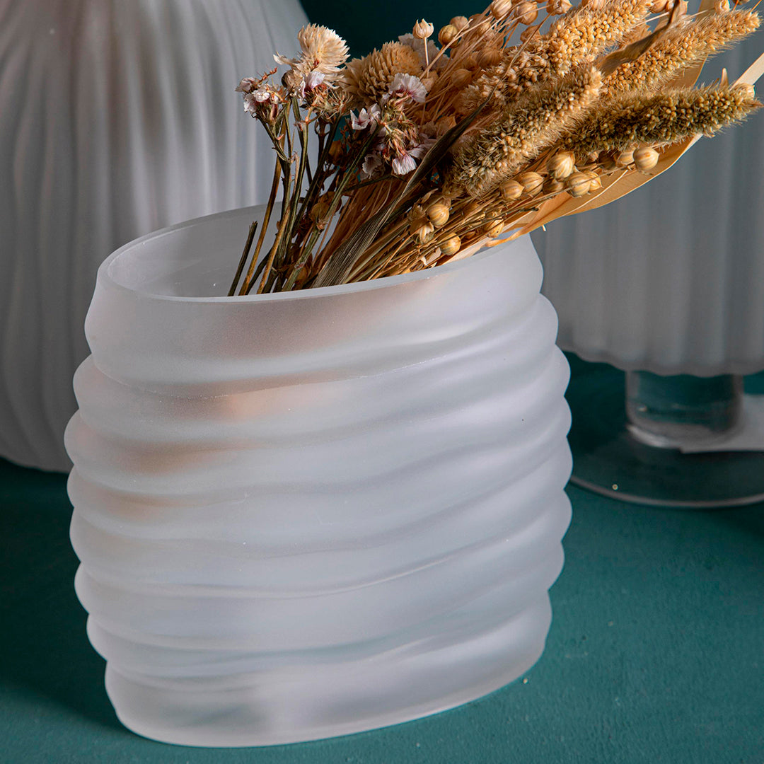 2 Pezzi • Vaso ovale righe rilievo • 18 cm