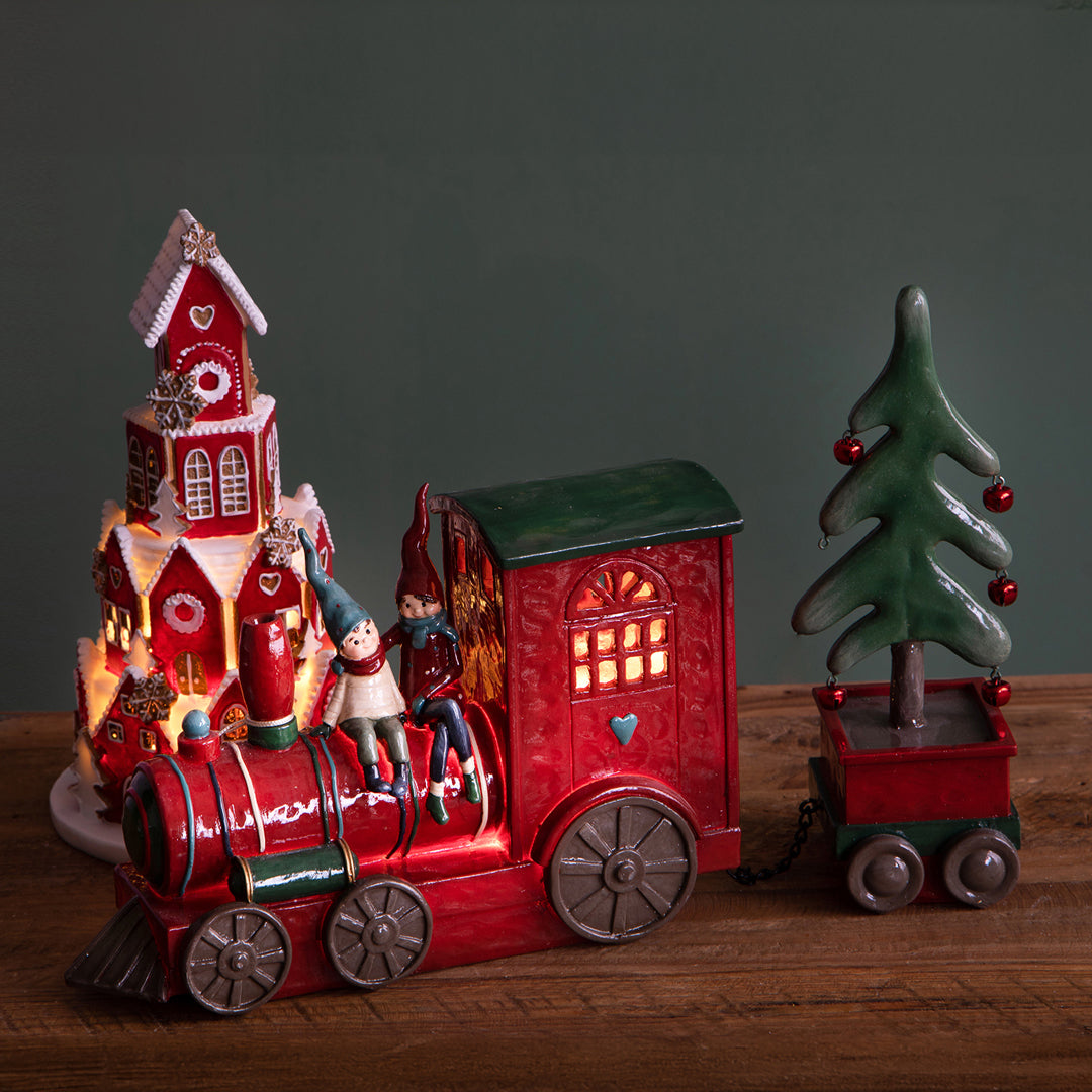 Trenino con Elfi e Albero con Led • 15,2 cm
