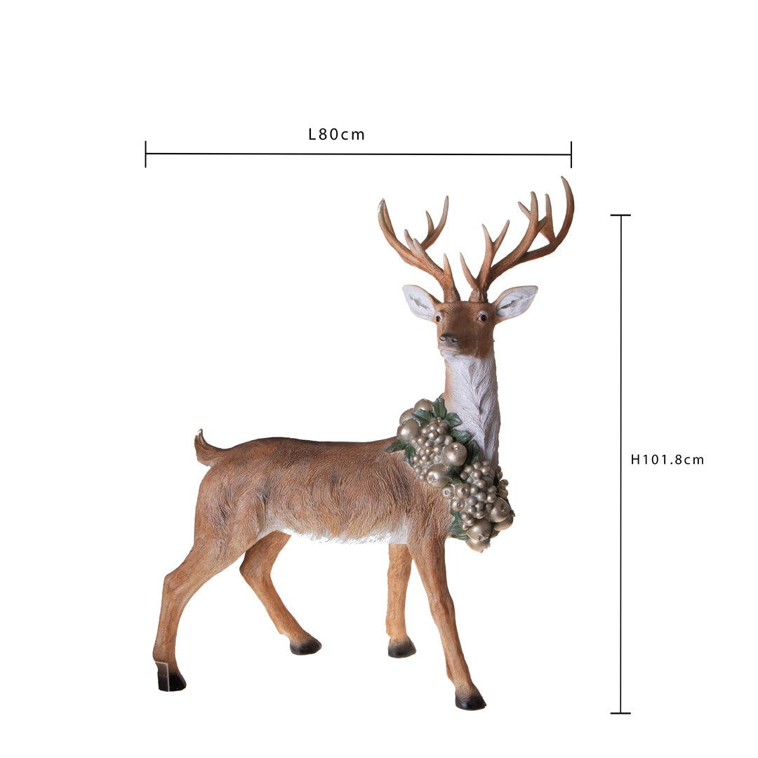 Renna in piedi con ghirlanda • H 101,8 cm