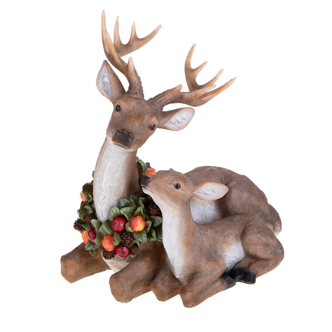 Renna Seduta con Cucciolo • 40 cm