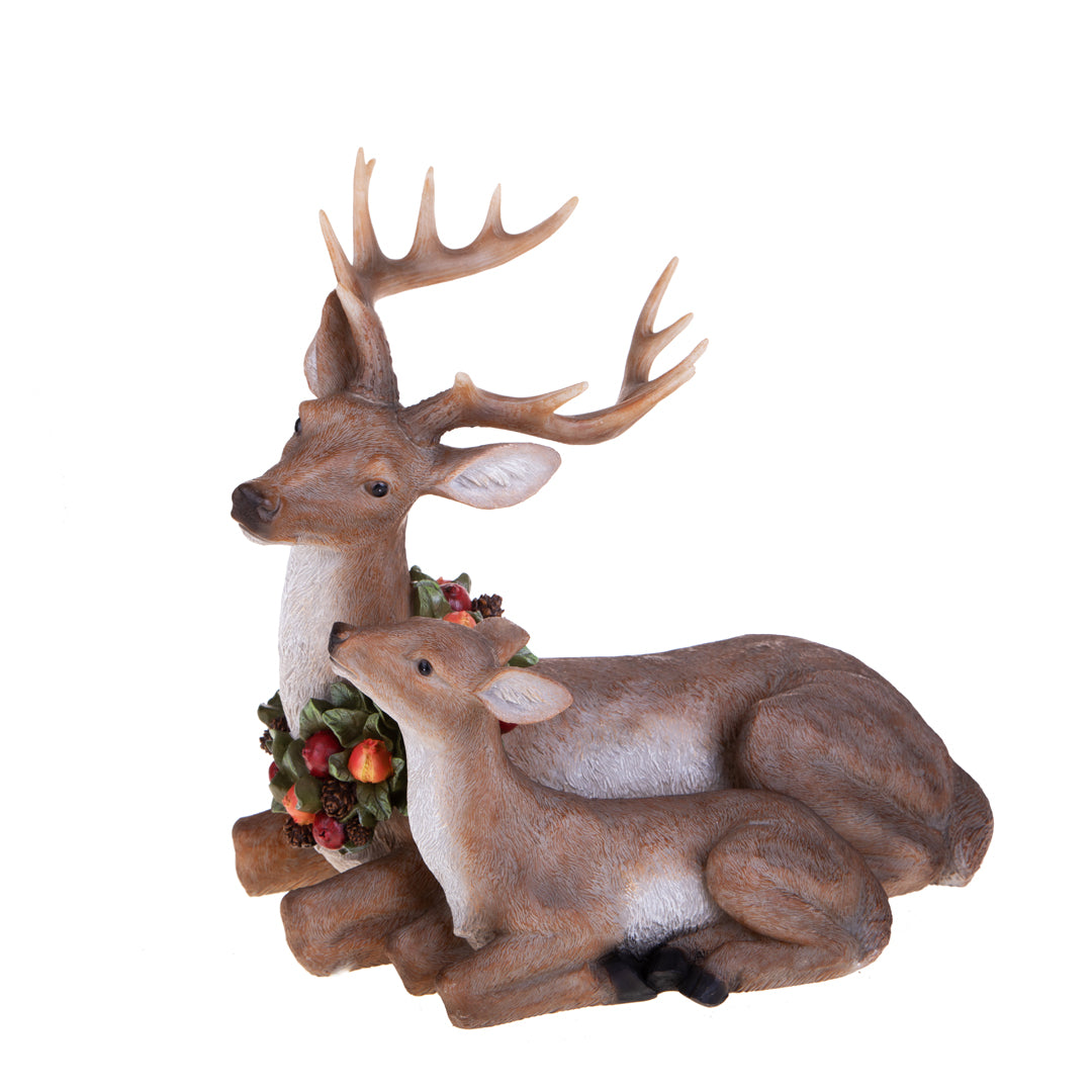 Renna Seduta con Cucciolo • 40 cm