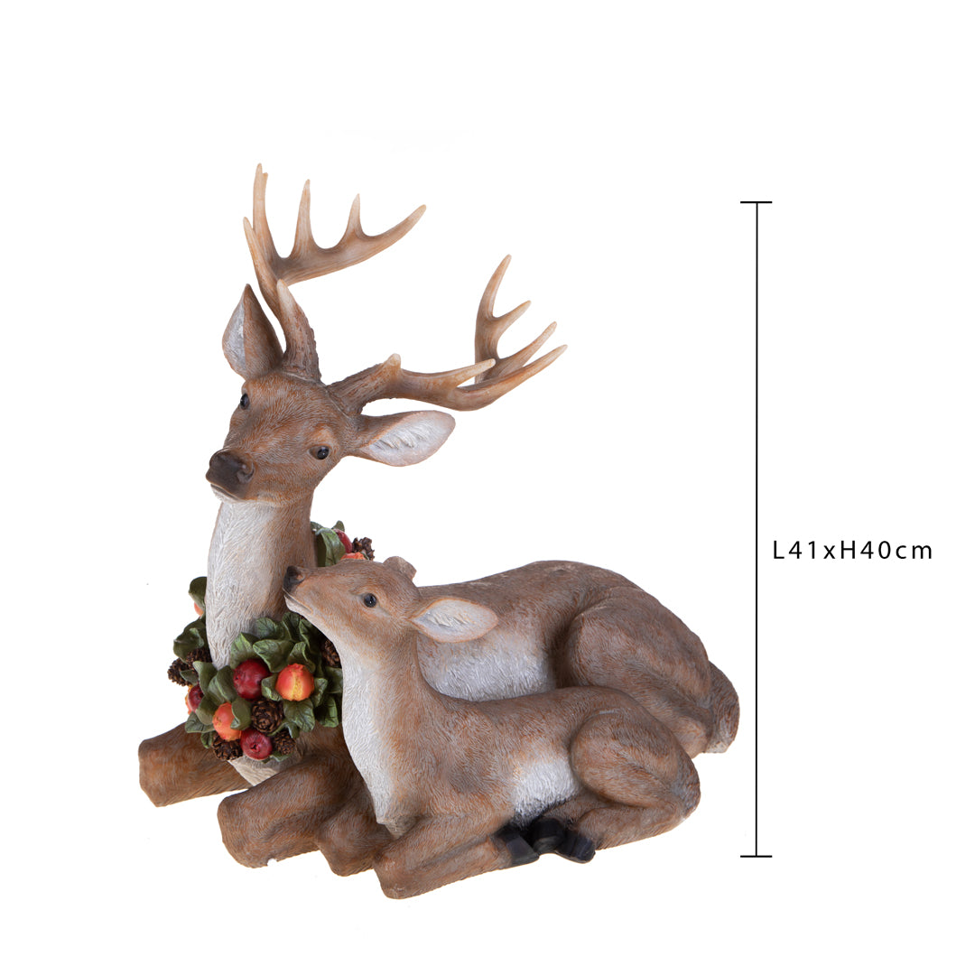 Renna Seduta con Cucciolo • 40 cm