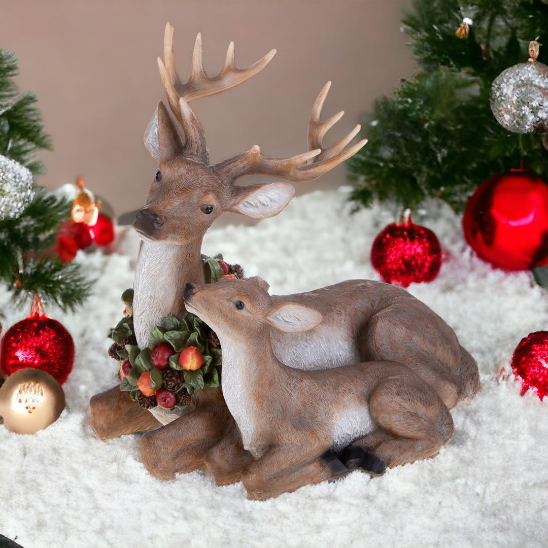 Renna Seduta con Cucciolo • 40 cm