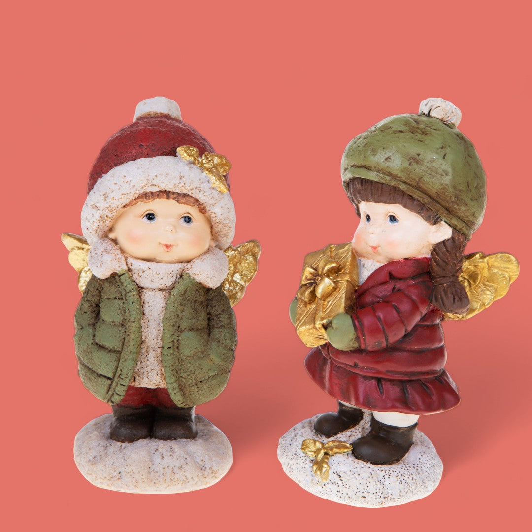 Set di 2 Angeli/Bambini con Dono  • 15,5 cm