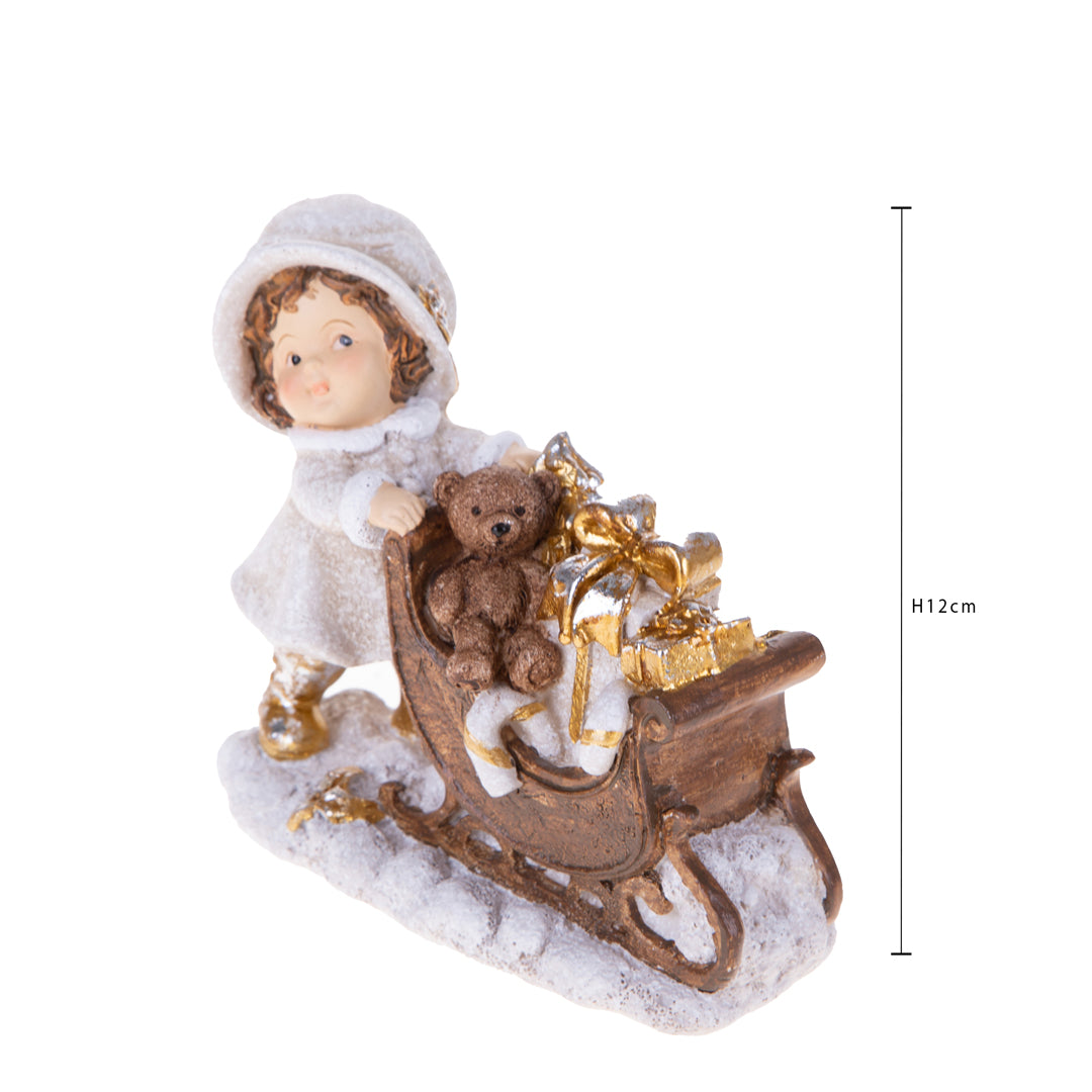 Bimba con slitta pacchi dono • H 12 cm