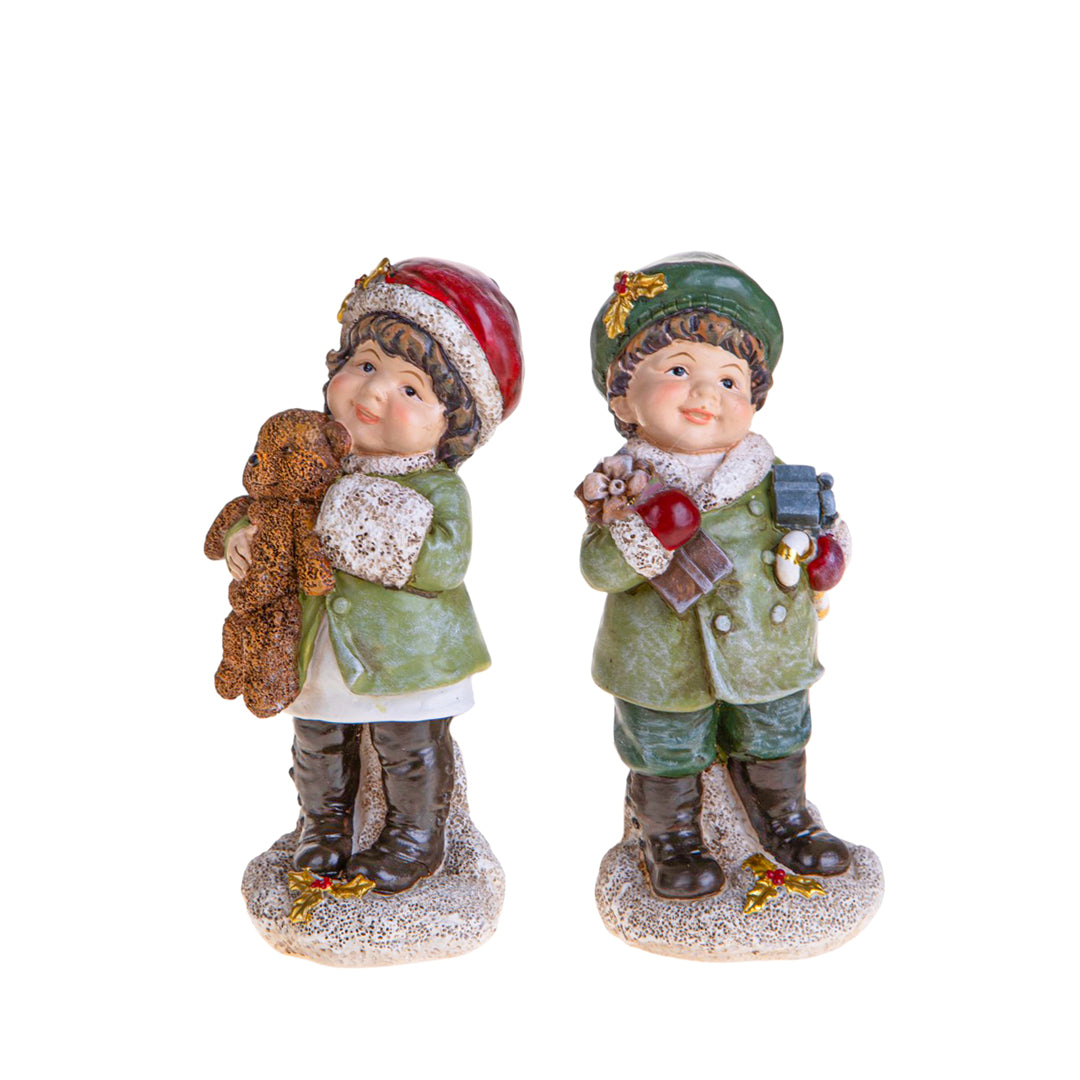 bimbi con doni e orsetto • H 15 cm