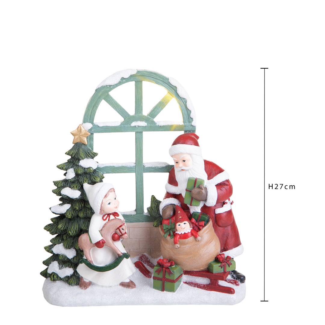 Babbo nat. con led bimba e daini • H 27 cm