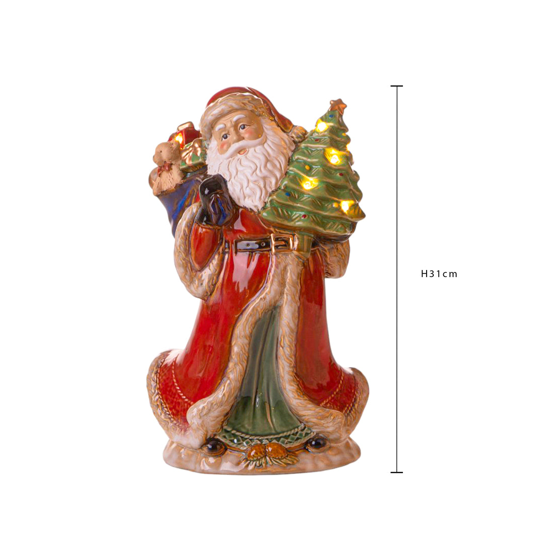 Babbo con sacco doni e led • H 31 cm