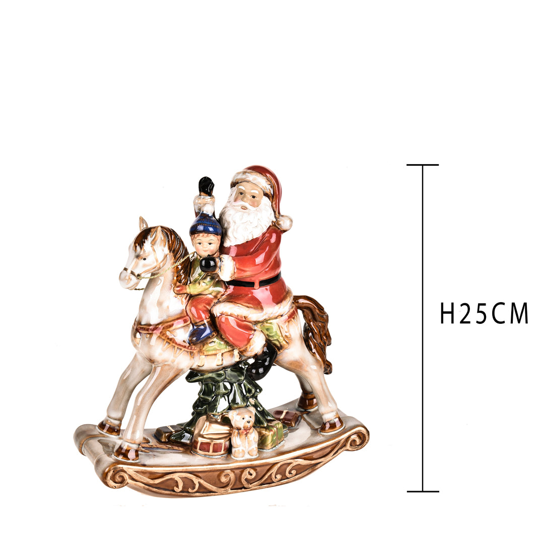Babbo natale porcellana su cavallo • 25 cm