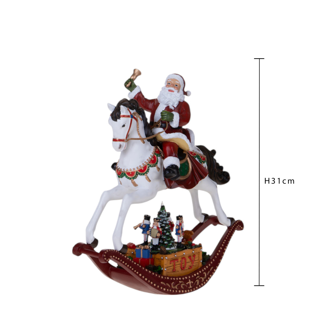 Babbo con led+movimento+musica su cavallo • H 31 cm