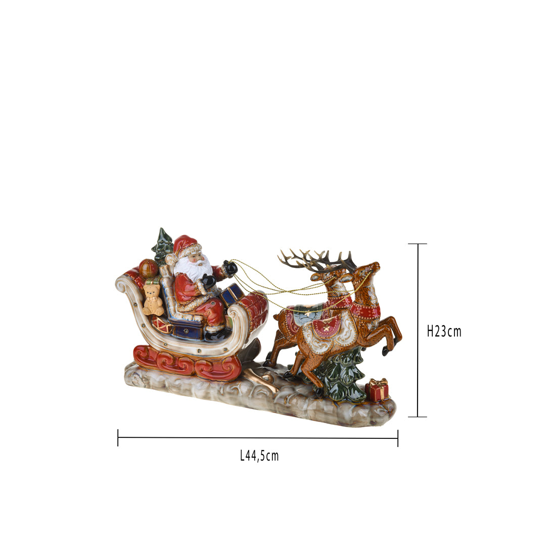 Babbo natale su slitta renne • 44 cm