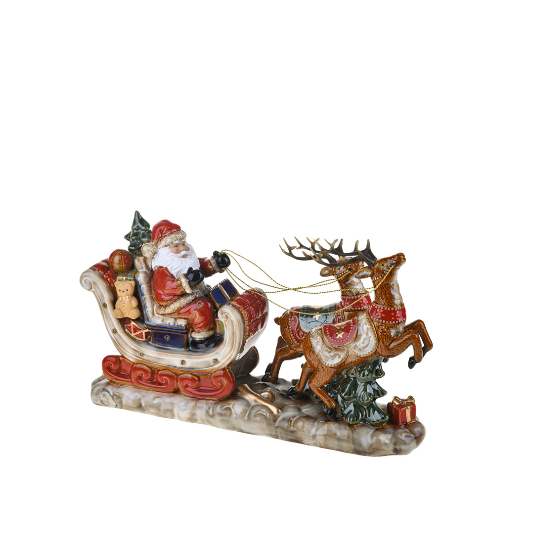 Babbo natale su slitta renne • 44 cm