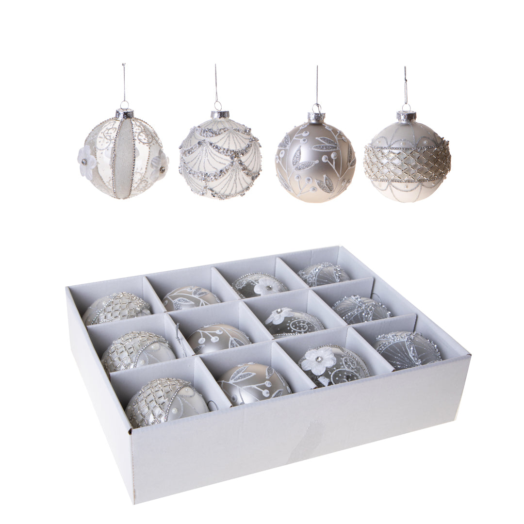 Pezzi 12 • Sfera con decori • H 8 cm