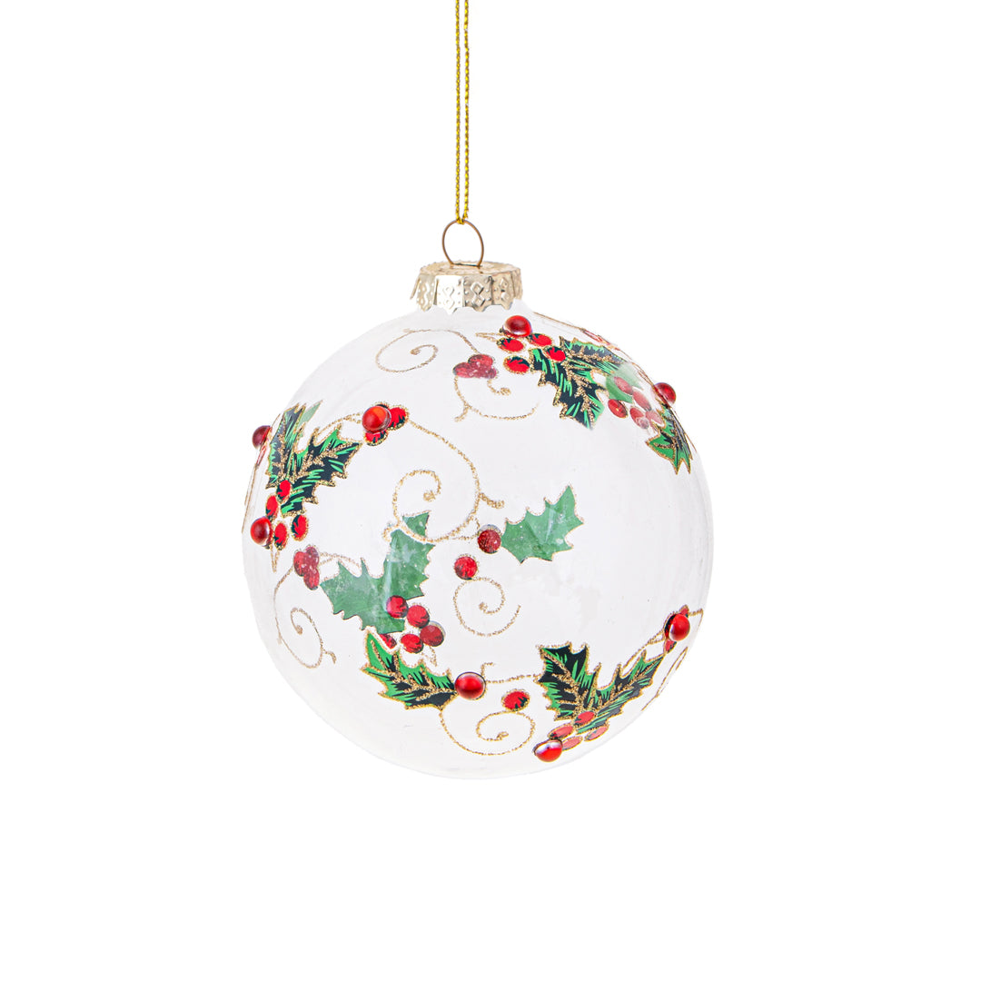 4 Pezzi • Sfera con Agrifoglio • 10 cm