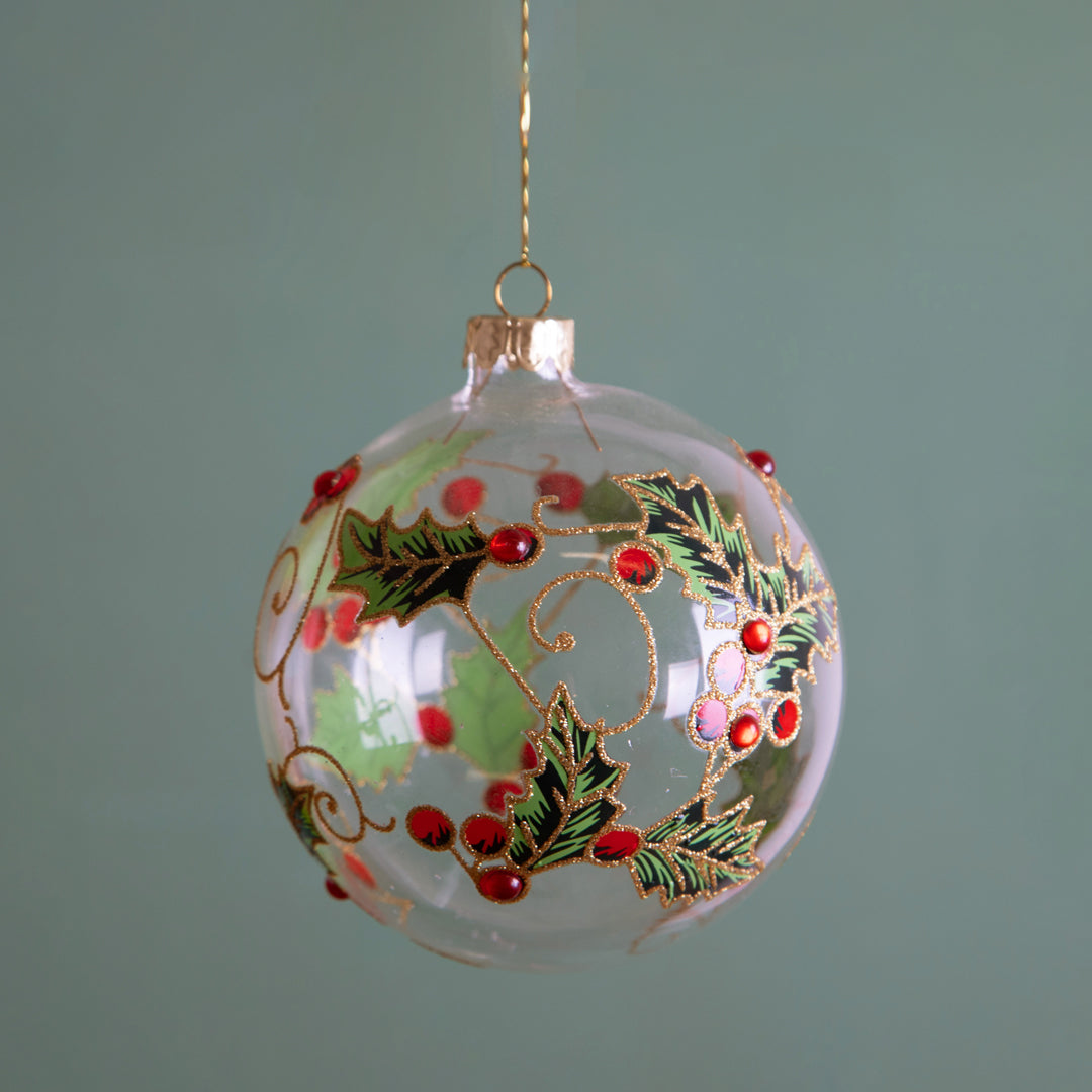 4 Pezzi • Sfera con Agrifoglio • 10 cm